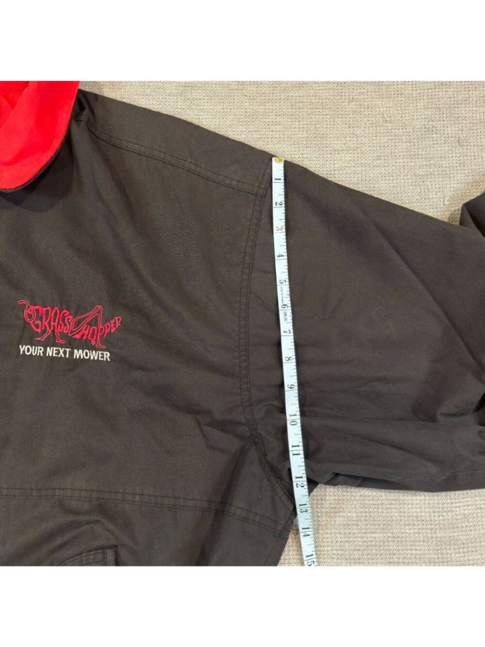 Vintage Turning Point Grasshopper Your Next Mower Jacket Size XL Black Red Pocke - Picture 14 of 16